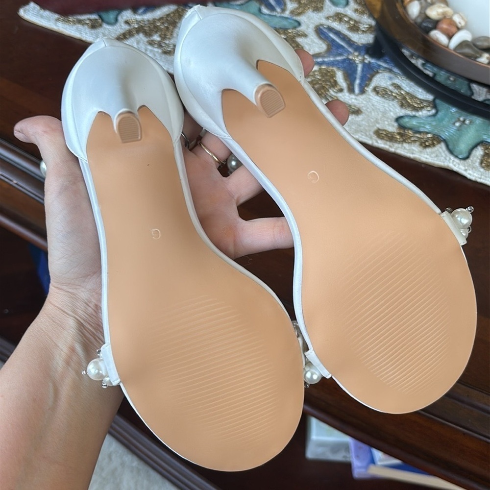 Brand New Faux Pearl Open Toe Ankle Strap Back Zip Stiletto Heel Sandals Wedding - Picture 15 of 16